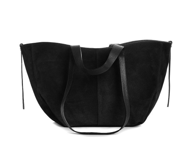 Skórzana torba damska włoska torebka miejska Solome Moza czarna zamszowa bok