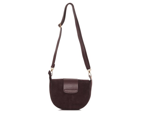 Brązowa skórzana listonoszka torebka damska na ramię zamszowa tył