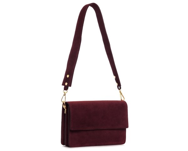 Skórzana listonoszka torebka damska Solome Ulla bordowa zamsz na ramię skos