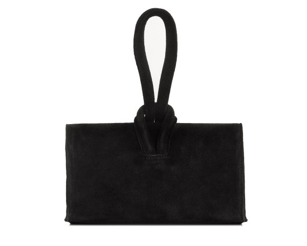 Damska skórzana zamszowa kopertówka torebka wizytowa Solome Flora czarna tył