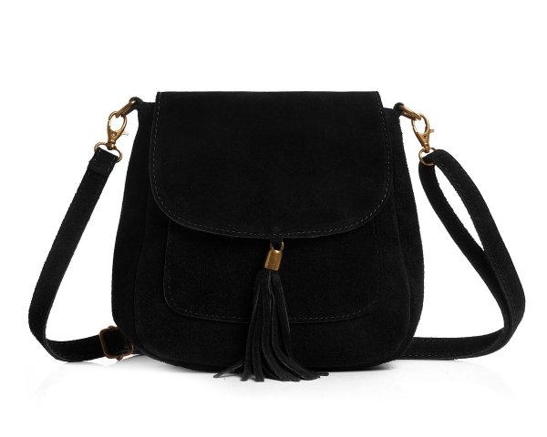 Damska skórzana zamszowa torebka listonoszka Solome Navia czarna przód