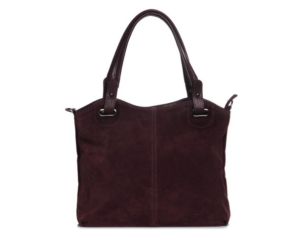 Damska skórzana torebka wizytowa listonoszka Solome Daily bordowa zamsz tył