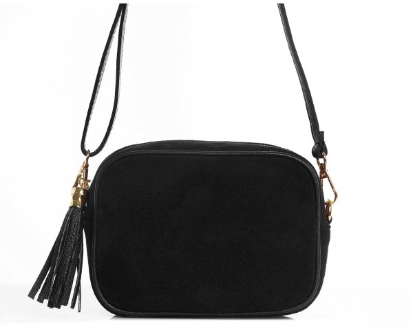 Damska skórzana torebka wizytowa listonoszka Solome Madeira czarna zamszowa przód