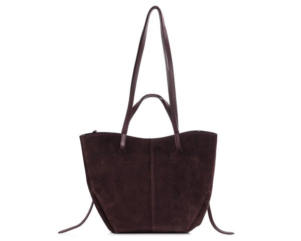 Włoska skórzana torba damska Shopperka Solome Rosa brązowa zamszowa na ramię