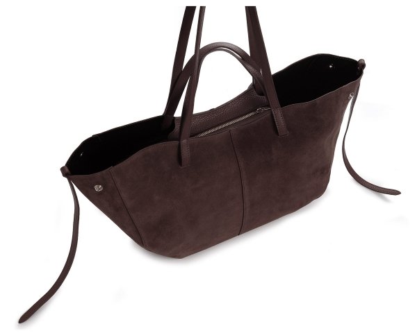 Włoska skórzana torba damska Shopperka Solome Rosa brązowa zamszowa z góry