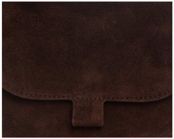 Damska skórzana torebka wizytowa listonoszka Solome Capri brązowa zamszowa detal