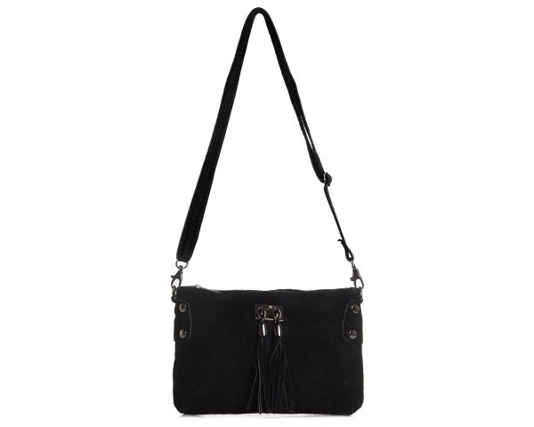 Damska skórzana zamszowa torebka listonoszka Solome Marika czarna przód