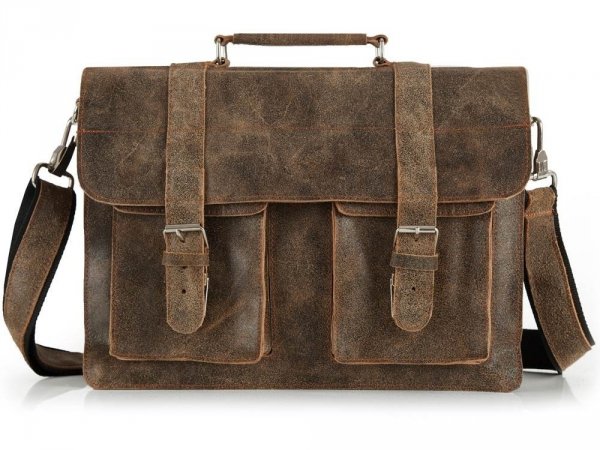 Skórzana męska torba na ramię Solome Lago 02 brązowa vintage przód