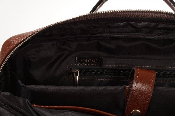 Skórzana torba na laptopa Solome premier karmelowa detal 4