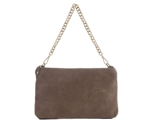 Damska skórzana kopertówka torebka wizytowa Solome Inka beżowa zamsz przód