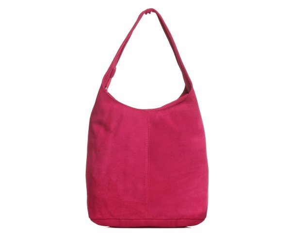 Skórzana torba damska włoska torebka miejska Solome Oponka fuksja zamszowa do ręki