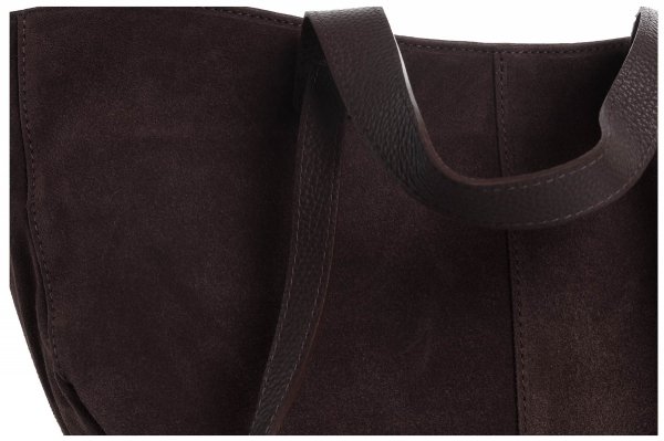 Skórzana torba damska włoska torebka miejska Solome Moza brązowa zamszowa detal