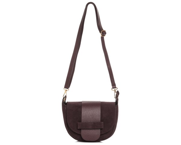 Brązowa skórzana listonoszka torebka damska na ramię zamszowa na pasku