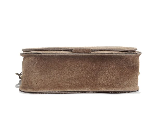 Damska skórzana torebka wizytowa listonoszka Solome Capri taupe zamszowa spód