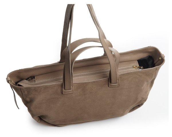 Skórzana torba damska włoska torebka miejska Solome Moza bezowa zamszowa z góry