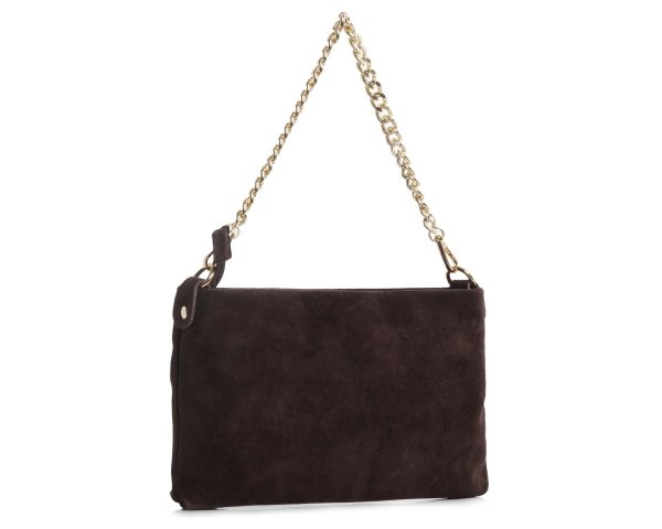 Damska skórzana kopertówka torebka wizytowa Solome Inka brązowa zamsz skos