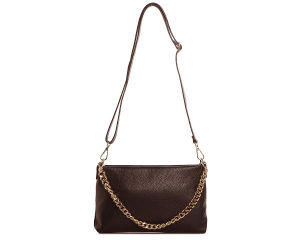 Damska skórzana kopertówka torebka wizytowa Solome Inka brązowa przód