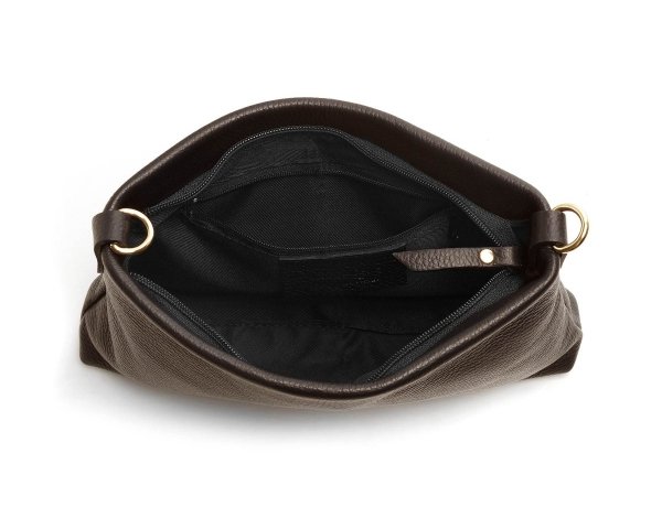 Damska skórzana kopertówka torebka wizytowa Solome Inka brązowa wnetrze