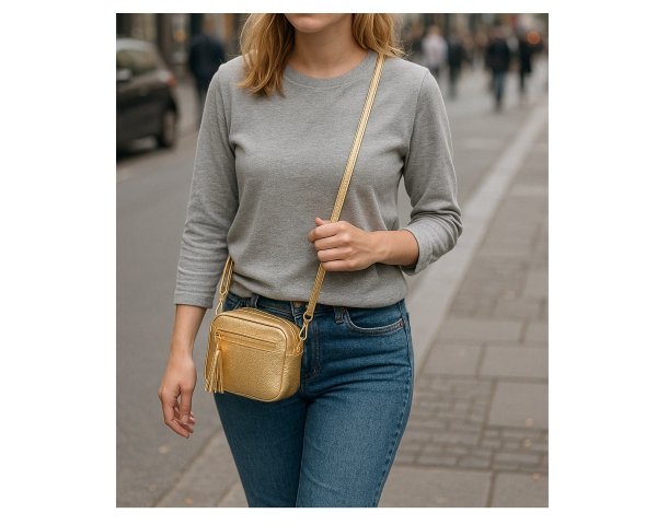 WŁOSKA SKÓRZANA TOREBKA DAMSKA LISTONOSZKA SOLOME MADEIRA ZŁOTA