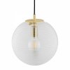Prosta lampa wisząca minimalistyczna szklana kula transparentna ryflowana poziomo mosiądz okrągła podsufitka EVANS 8577 Argon