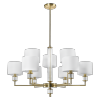 Salonowa Złota lampa wisząca żyrandol abażurowy SUTTON P09685BR-WH Glamour złota z białymi abażurami