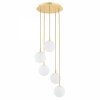 Lampa wisząca złota białe kule opal mat ryflowane szkło 5 płomienna mosiądz szczotkowany PALOMA 2183 Argon