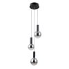 Czarna szklana lampa wisząca okrągłe klosze kule szklane przyciemnione szare Strela Italux PND-34378-3S-BK