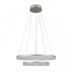Lampa wisząca podwójny okrąg z kryształkami LED srebrna dekoracyjna w nowoczesnym stylu zmiana barwy światła Barlo PND-34526-2L-SILV Italux