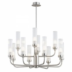 Rozłożysty żyrandol 12-płomienny niklowany transparentne szkło ryflowane tuba nowoczesny elegancki klasyczny PRESTON 5088 Argon