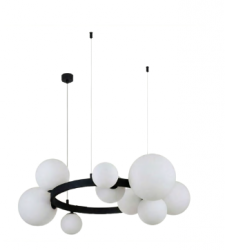 Czarna molekularna lampa wisząca opalowe szklane klosze kule BUBBLES 15 AZ5875 + AZ6730 Azzardo 