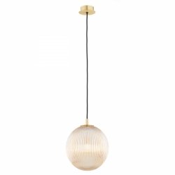 Miodowa lampa wisząca glamour elegancka mosiądz ryflowane szkło kula 25 cm PALOMA 8515 Argon