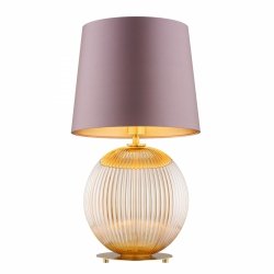 Lampa stołowa lampka nocna elegancka klasyczna kula miodowy lister szkło różowy abażur satyna mosiądz szczotkowany HAMILTON 8536 Argon
