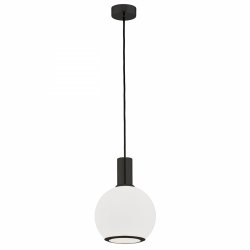 Czarna ponadczasowa lampa wisząca jedno płomienna z mlecznym kloszem kulistym SAGUNTO PLUS 8564 Argon 