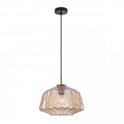 Lampa wisząca szklana żłobiony klosz dekoracyjna bursztynowa w nowoczesnym stylu Antita PND-3644-1-BRO-AMB Italux