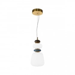 Designerska złota lampa wisząca LED dekoracyjne elementy z ceramiki szklane białe klosze EVANS PND-94981V-3C-GD Italux nad wyspę stół Art Deco