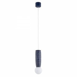 Lampa wisząca ceramika Bolesławiec granatowa w kropki ręcznie zdobiona designerska wyjątkowa podłużna BOLL 8937 Argon x Manufaktura w Bolesławcu 