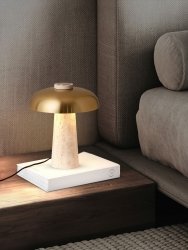 Lampka stołowa nocna z trawertynu ze złotym zaokrąglonym kloszem nowoczesna na komodę dekoracyjna Luces Exclusivas
