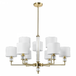 Salonowa Złota lampa wisząca żyrandol abażurowy SUTTON P09685BR-WH Glamour złota z białymi abażurami