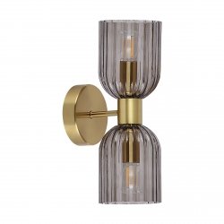Złoty podwójny kinkiet w stylu art deco glamour szklane przydymione klosze Light Prestige PIEGA LP-939/2W smoked 