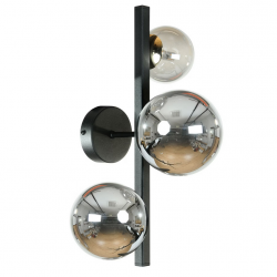 Czarny designerski kinkiet ścienny ze złotymi detaleami szklane kule w kolorze dymionym SERENITY 1216 Zumaline