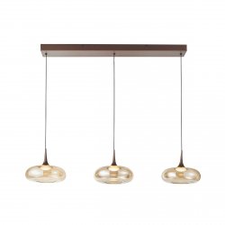 Nowoczesna miedziana lampa wisząca listwa 3pł LED 21W 3000K nad wyspę stół szkło bursztynowe Tenele Italux PND-24028-3B-COPP