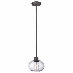 Lampa wisząca Trilogy - 1 źródło światła - Stary brąz Szkło z bąbelkami powietrza okrągła elegancka minimalistyczna QZ-TRILOGY-MP QUOIZEL