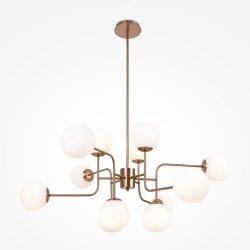 Nowoczesny żyrandol lampa wisząca sufitowa 12-płomienny metalowy złoty regulacja wysokości biały klosz Erich MAYTONI MOD221PL-12G 