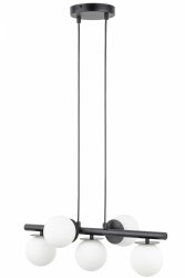 Czarna lampa wisząca na listwie białe kule Avola 5 zwis Sigma 40787