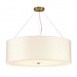 Lampa wisząca 76 cm Pearce 7 źródeł światła postarzany mosiądz jedwabny abażur minimalistyczna DL-PEARCE30-7LT-IV-AB ELSTEAD LIGHTING