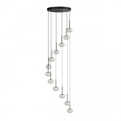 Efektowna dekoracyjna lampa wisząca LED w kolorze czarnym kaskadowa szklane mleczne klosze SERENITY 12 AZ6534 AZZARDO nad atresole