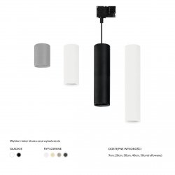 Nowoczesna oprawa świetlna wisząca reflektor na szynoprzewód 3 fazowy biała gładka tuba 20 cm LUCAS track 3 line AZ6155 + AZ6116 Azzardo