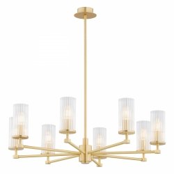 Rozłożysty żyrandol 8-płomienny mosiądz transparentne szkło ryflowane nowoczesny elegancki 74cm HAMPTON 5066 Argon