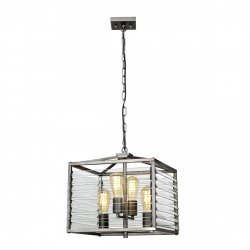 Lampa wisząca Louvre - 4 źródła światła ciemnoszara stalowa rama przypominająca klatkę szklane elementy nowoczesna industrialna LOUVRE-4P ELSTEAD LIGHTING