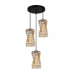 Lampa wisząca potrójna szklana żłobiony klosz geometryczny dekoracyjna bursztynowa Altera PND-3219-3A-BRO-AMB Italux